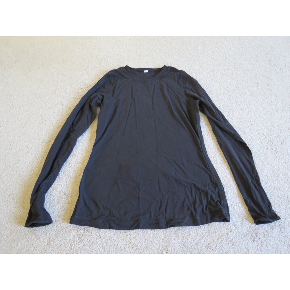 Women's Lululemon Black Long Sleeve Active T-Shirt Back Zip Pocket Size 8
